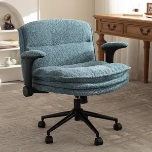 [Summervibes] Extra Large Criss Cross Chair, Oversized Chair with Adjustable Flip-up Arms and Wheels, Comfort Ergonomic Office Desk Armchair with 3 Layer Cushions, Wide Seat Vanity Chair for Home Office, Living Room, Bedroom