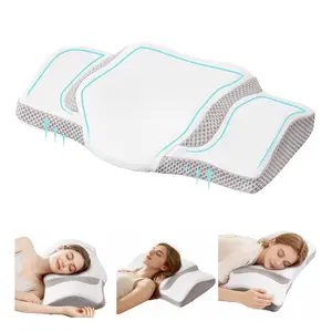 Cervical Pillow for Neck and Shoulder,Contour Memory Foam Pillow,Ergonomic Neck Support Pillow for Side Back Stomach Sleepers with Pillowcase, White & Grey