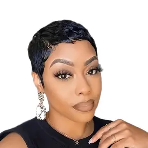 Luxurious Water Wave Short Pixie Cut Brazilian Remy Hair Bob. 100% Human Hair.