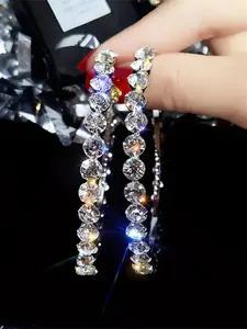 Women's Elegant Artificial Zircon Decor Glittering Hoop Earrings, Exquisite Trendy Oversized Hoop Earrings, Fashionable Jewelry for Women for Daily & Party Decor, High Quality Earrings, Zirconia Hoop Earrings, Trendy Fashionable Accessories