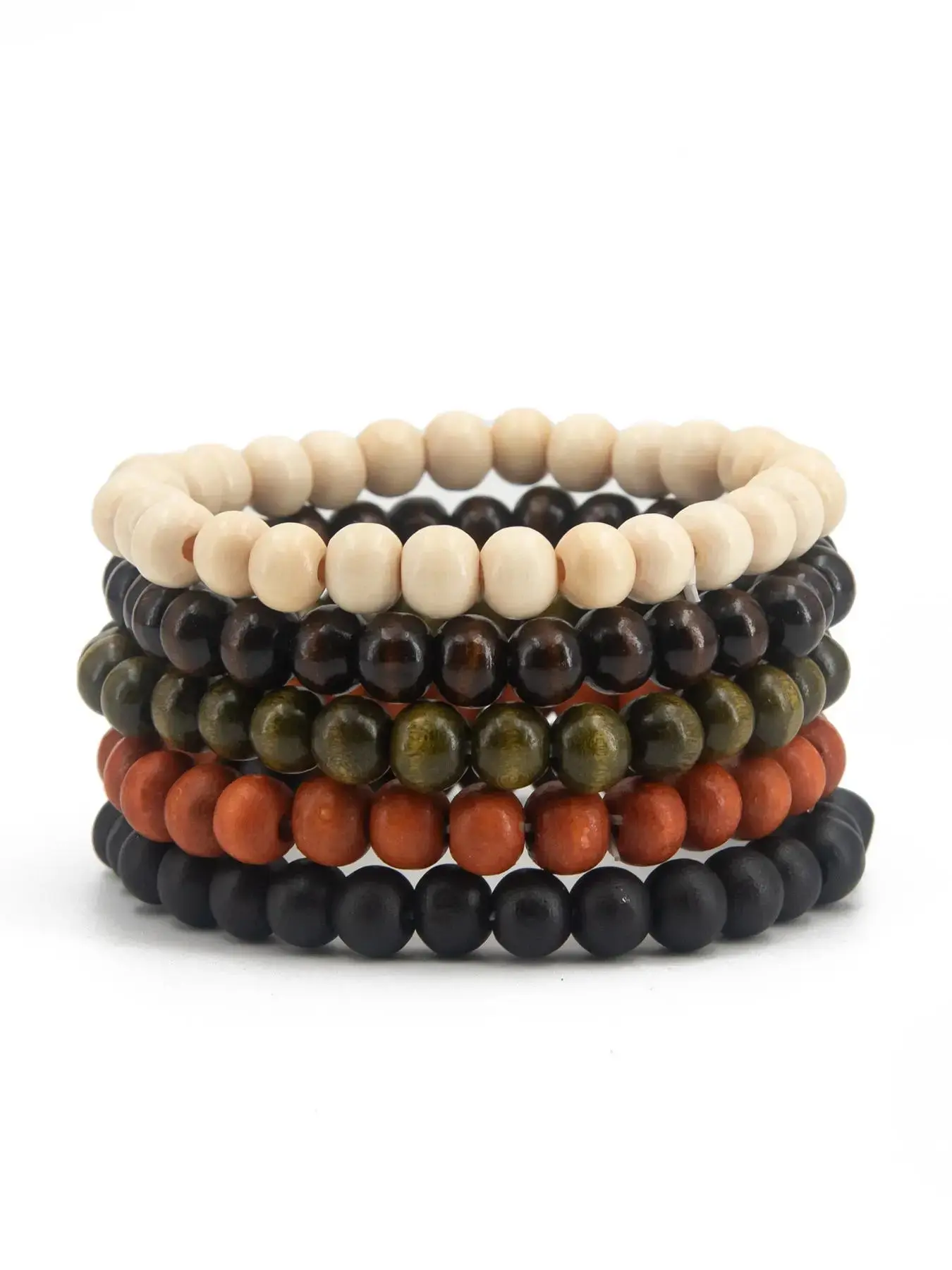5pcs/set Simple Wooden Beaded Bracelet, Bead Bracelets, Casual All-match Trendy Bracelet Jewelry for Daily Wear, Casual Fashion Accessories for Women & Men, Trendy Jewellery Accessories