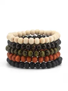5pcs/set Simple Wooden Beaded Bracelet, Bead Bracelets, Casual All-match Trendy Bracelet Jewelry for Daily Wear, Casual Fashion Accessories for Women & Men