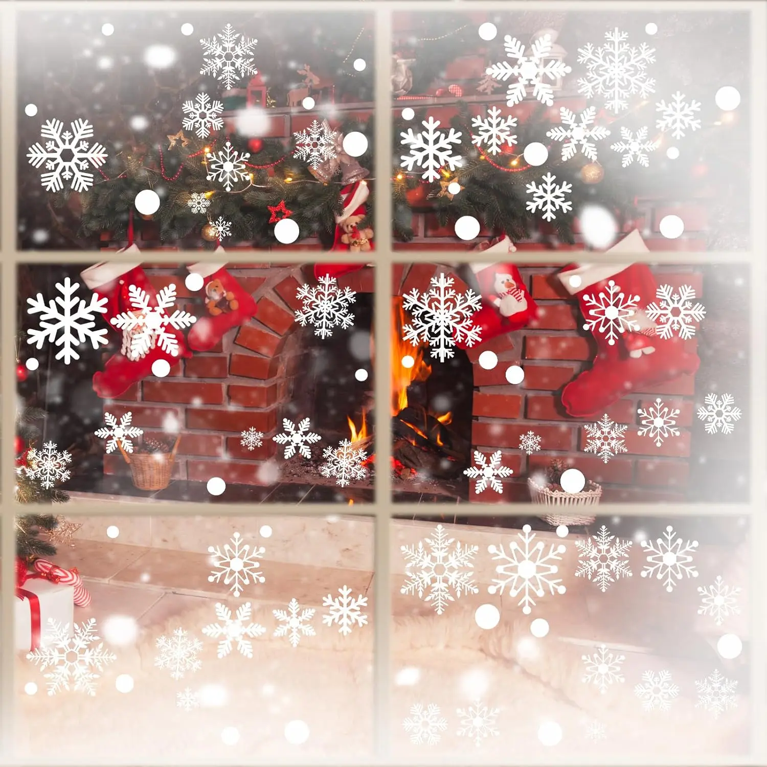 321 count Snowflake Window Clings for Glass Windows, 9 Sheets Christmas Window Clings for Glass Windows Snow Spray, Winter Window Clings Xmas Holiday, Christmas Decorations for Office Clearance Indoor