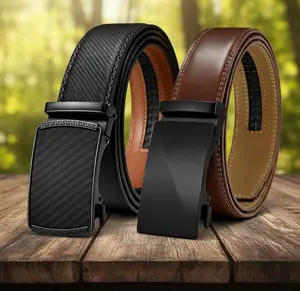 Men's Leather Ratchet Belt for Men 2 Pack, Dress & Casual Adjustable Buckle Cuttable Design Leather High-Quality Scratch-Resistant Buckle Perfect for 28-46 Waist
