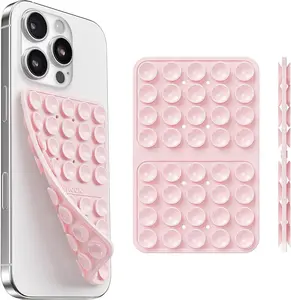 Klearlook Silicone Double-Sided Suction Cup Phone Case Detachable Mount, Sticky Phone Grip with Higher Suction Power for iPhone, Hands-Free Phone Accessories Holder for Selfies and Videos, Light Pink