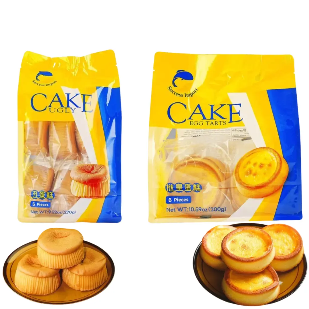 Success Import Egg Tarts Cake & Ugly Cake  - 12 Pieces 300g+270g Snack Dessert Combo - Soft & Delicious Baked Treats with Rich Cheese Flavor