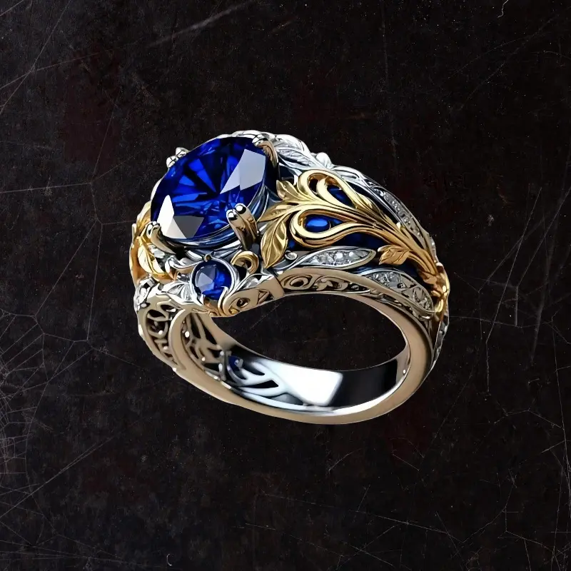 Vintage Inlaid Sapphire Alloy Ring, Creative Simple Personalized Light Luxury Hand Accessory, Elegant Emerald Solitaire Engagement Statement Ring for Aerobics Leisure Outdoor Recreation, Elegant Engagement Ring
