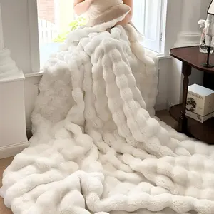 Lightweight Solid Color Drawstring Bubble Soft Cozy Blanket 1pc, King Size, Warm Breathable, Soft Touch, Ideal for Dormitory/bedroom/sofa Decor