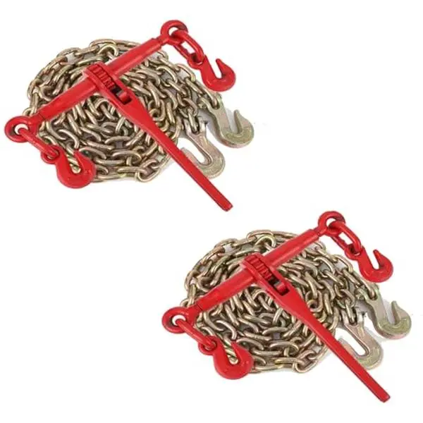 【GARVEE】Heavy Duty Grade 70 Steel Binders and Chains Set - 5/16"-3/8" & 3/8"-1/2" Load Binders, 10ft Chains, Grappling Hook for Industrial, Towing Applications