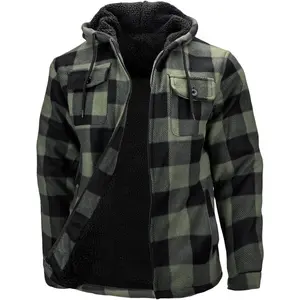 Flannel Fleece Jackets for Men, Plaid Warm Coats With Hood Zip Up Hoodie Sweatshirt