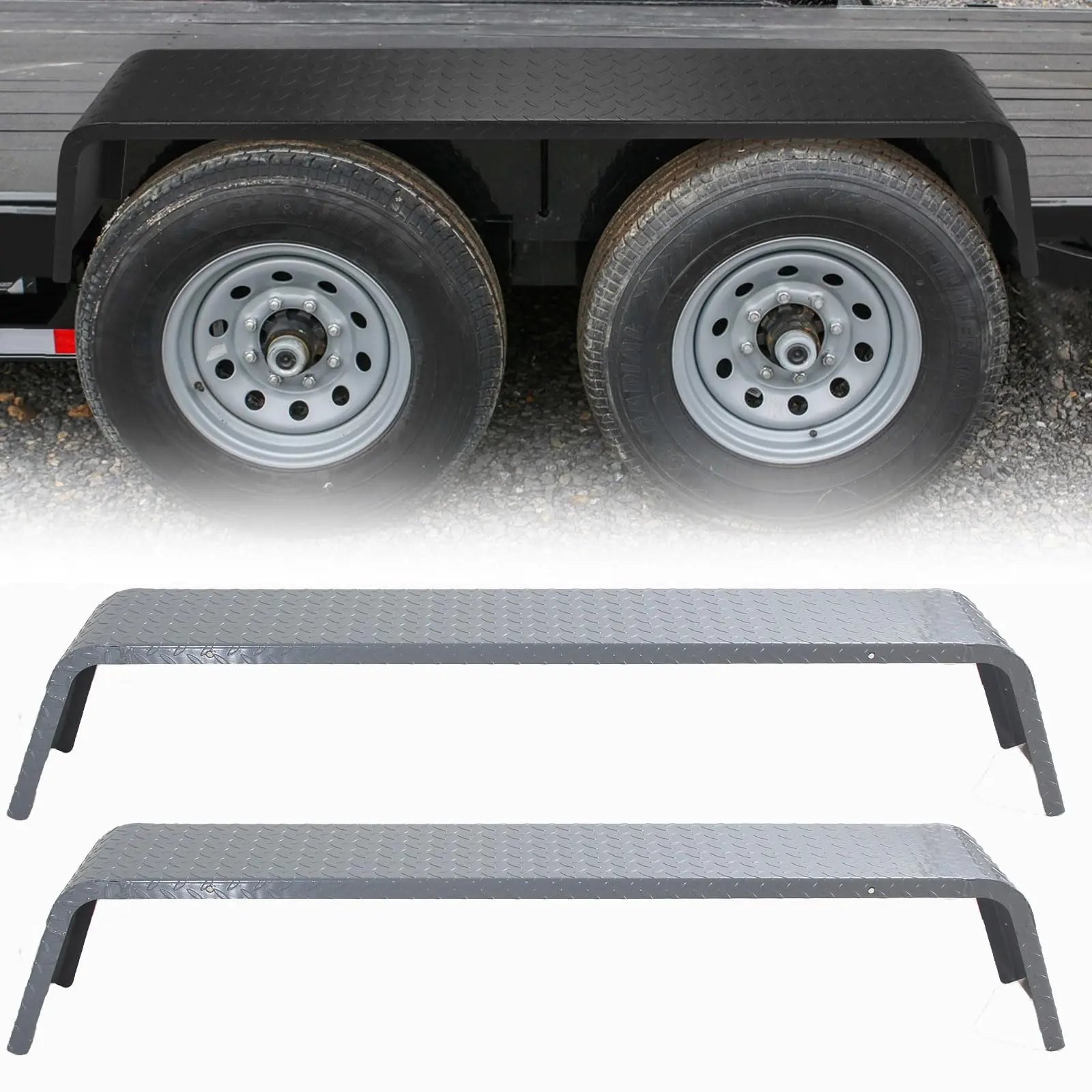 GARVEE 2 Pcs Trailer Fenders, Heavy Duty Steel Tandem Trailer Fenders Fit for 13"-15" Tires, Gray