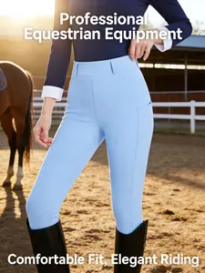 Women's Horse Pattern Pocket Silicone Riding Pants, Lightweight Breathable Comfortable Equestrian Pants, Ladies Sportswear for Riding, Sport Outdoor Clothing