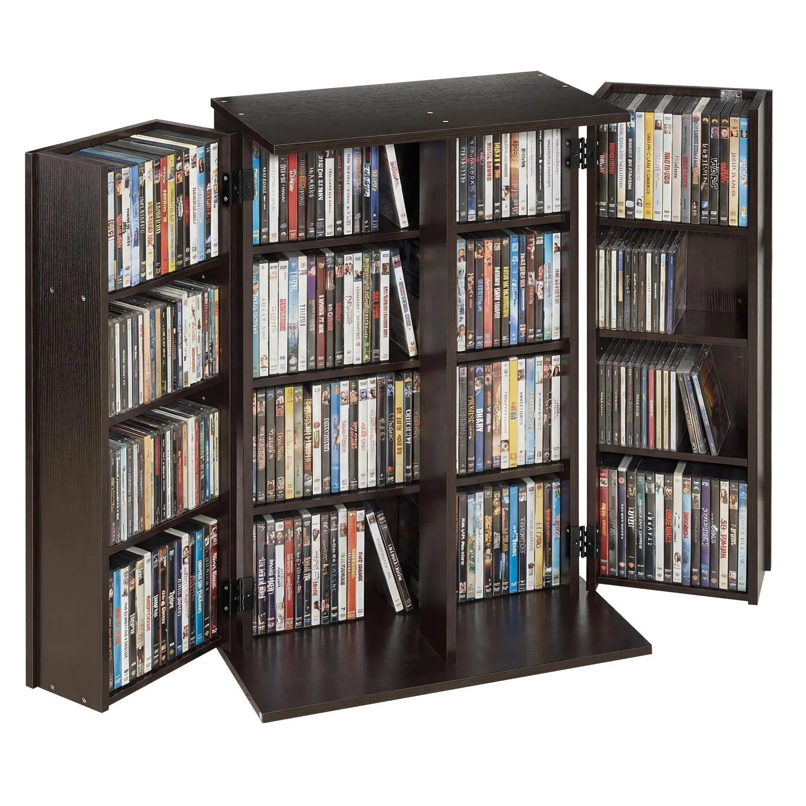 【SummerFinds】VEVOR Media Storage Cabinet, 4-Tier DVD Shelf Organizer, 24.02 x 14.49 x 33.31 in Multimedia Storage Organizer for CDs, DVDs, Books, Games, CD Shelf for Living Room, Home Office, Recording Room, Brown