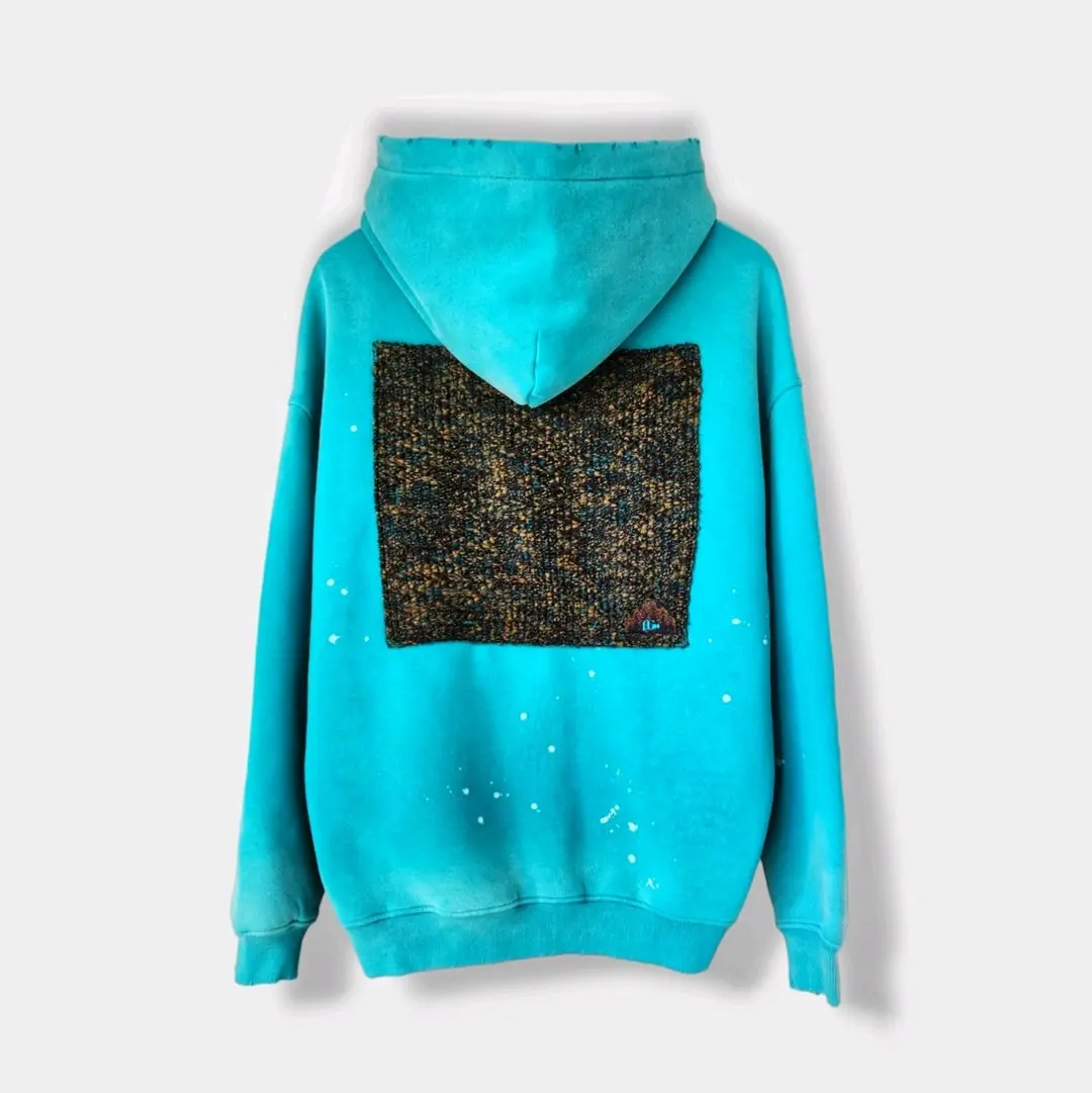 Heavyweight Turquoise Hoodie - Thick fabric neutral cotton sweatshirt, strungless hood and kangaroo pockets for unisex.