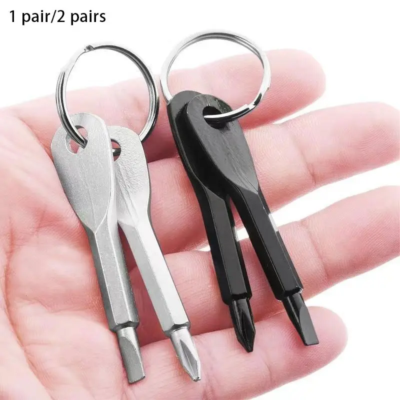 Portable Mini Screwdriver Combo (2pcs), Camping Mini Screwdriver Keychain, Portable Cross & Flat Head Screwdriver Key Ring