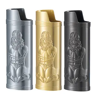 2 Pack of Vintage Metal Lighter Case,Creative Engraving Pattern Lighter Sleeve Holder Cover, Gifts Lighter Pouch for BIC J6 Lighter