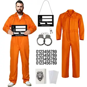 Orange Prison Jumpsuit Costume Mens Halloween Inmate Outfit Adult Jail Uniform