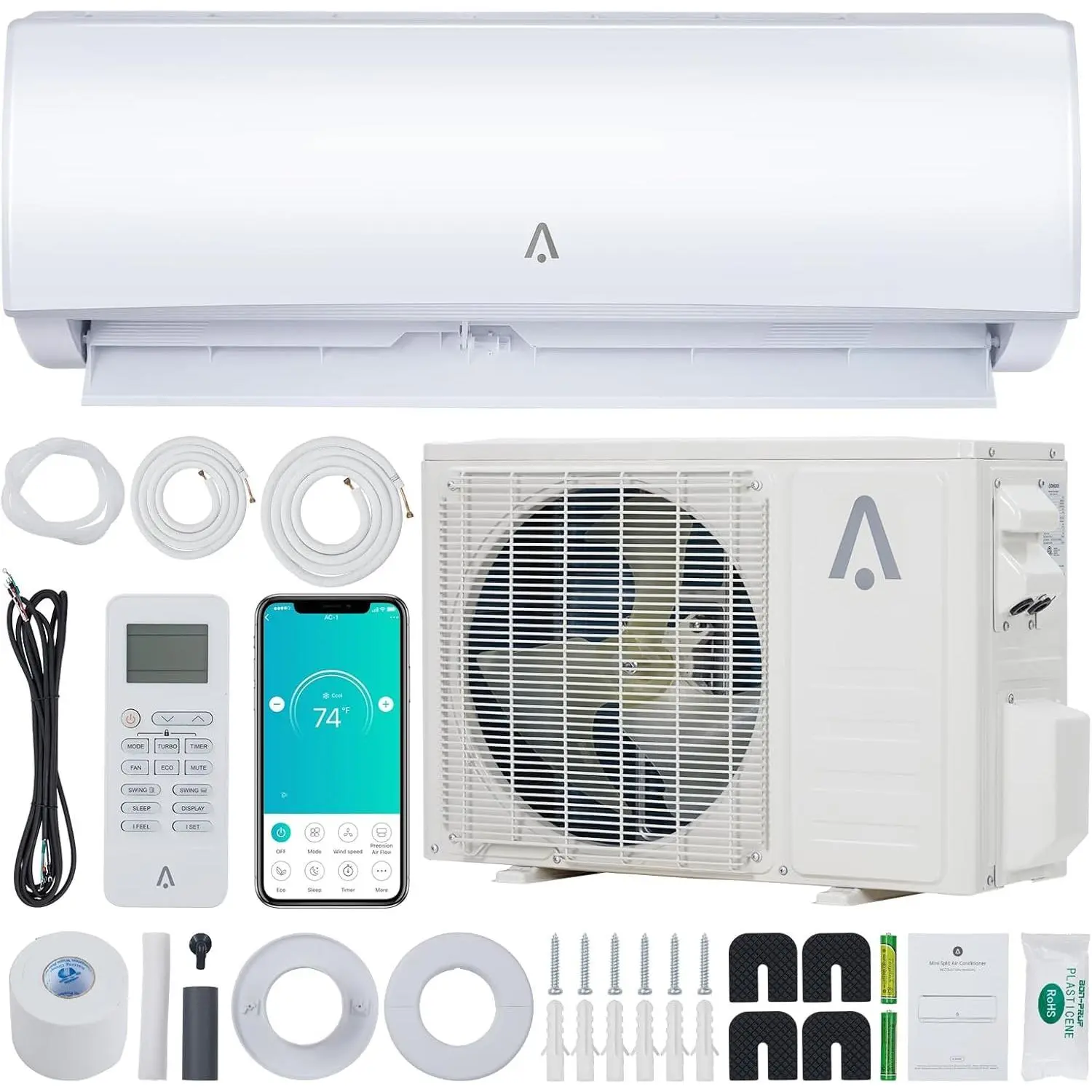 Gaomon SEER2 18000 BTU Wall-Mount Inverter Ductless Mini Split AC-Heating Heat Pump System, 230V Plug, Precharged, Alexa Compatible, Energy Saver, Home/Office Gadget, Timer, Installation Kit, Cools Up to 1250 Sq.Ft