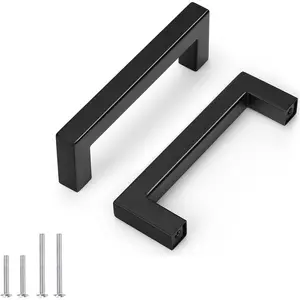 6 Pack Stainless Steel Kitchen Cabinet Handles,Holes Centers 4Inch Black Stainless Steel Kitchen Cabinet Pulls,Square T Bar Dresser Drawer Pull Handles
