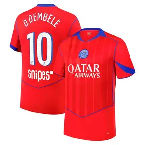 Unisex Soccer/Football PSG Team Dembélé 10 Champions League/Ligue 1 2025/26 Home/Away Replica Jersey - Red
