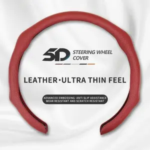 2026 New Car Models Red Leather Steering Wheel Cover Quick Turn Non-Slip Breathable Ultra-Thin All-Season Modern Sport Anti-Slip for Enhanced Driving Comfort