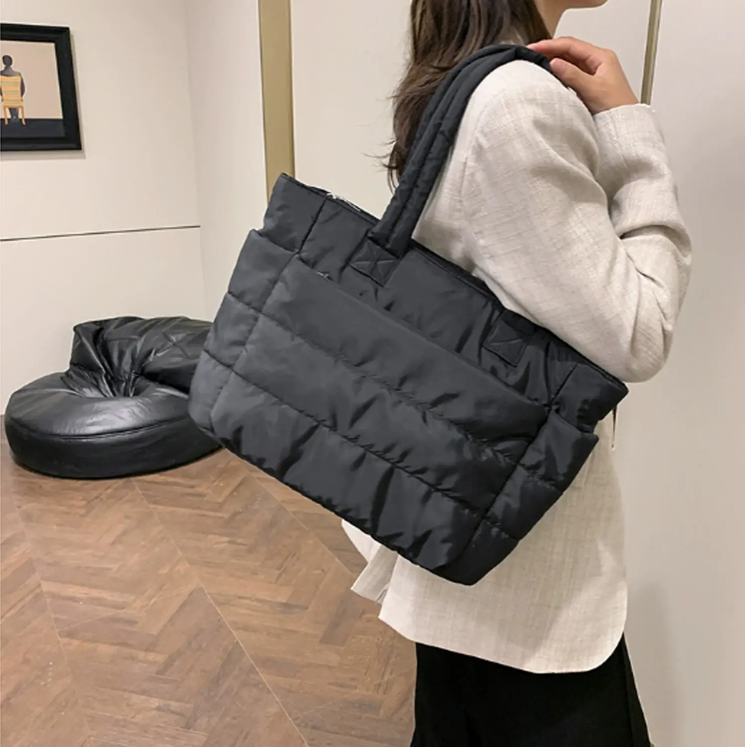 Puffy Bubble Tote Bag 3 Sizes for Women Quilted Laptop Shoulder Handbag, Lightweight Work Tote with Multiple Compartments for Travel & Work Organize Zipper Closure Durable Tote bag TikTokShopfalldealsforyou