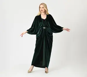 Unique Vintage Emerald Peacock Velvet Long Kimono