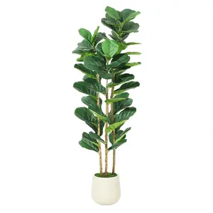 GARVEE Artificial Plant Fiddle Leaf Fig Tree, Artificial Fig Tree, Artificial Plants with White Pot for Home, Office, Balcony, Indoor and Outdoor Decoration (150CM)