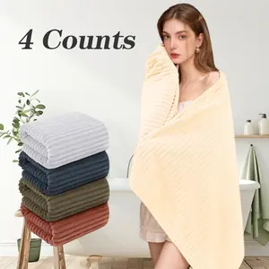 Soft Bath Towel, 4 Counts/set Striped Quick Drying Bath Towel, Absorbent Soft Bath Towel for Bathroom, Sauna, Gym, Hotel