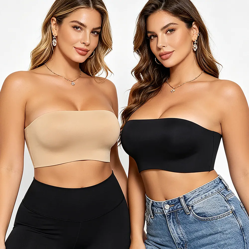 Set of 2 non-slip seamless strapless wireless gel bra tops with lift—invisible support lingerie suitable for dresses formal gowns and camisole dresses push bra jelly wireless bra strapless bra push bras plus size jelly bras