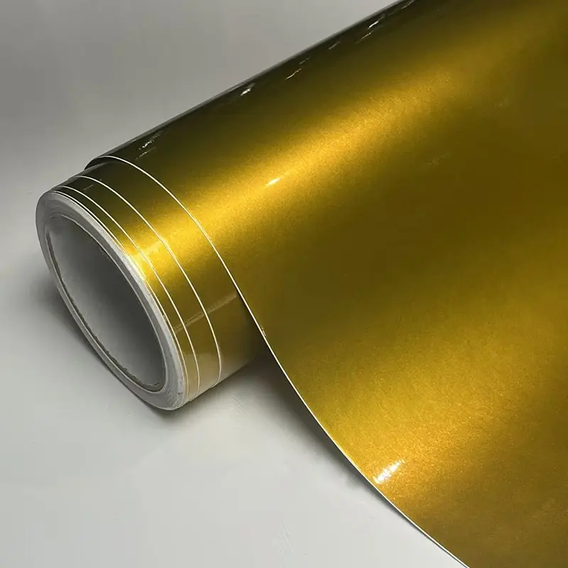 Ultra Glossy Amber Gold Glitter Metallic Vinyl Wrap Film Roll With Air Release Self Adhesive Car Motorcycle DIY Decal Sticker For Cars Vinyl Decals Vehicle Exterior Decoration
