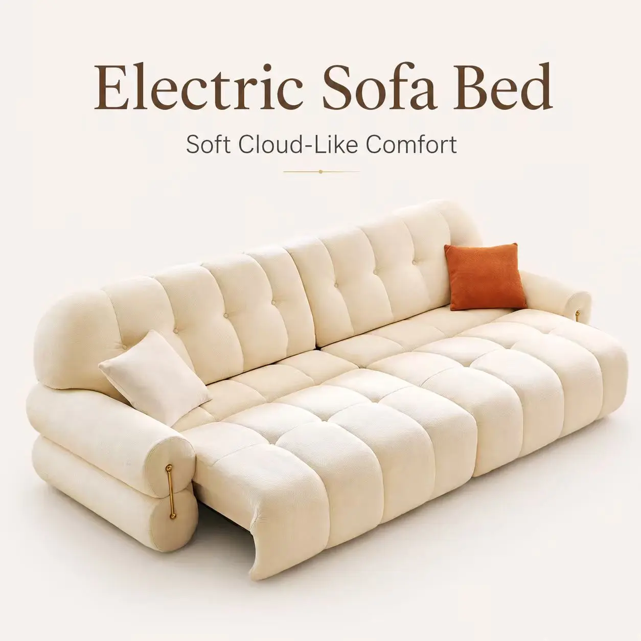 Cream Aesthetic Cloud Soft Electric Sofa Bed, Button Tufted Multifunctional Convertible Sofa Couch for Living Room Guest Room