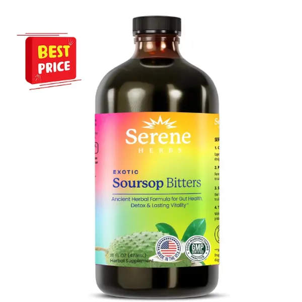 Soursop Bitters Liquid with Soursop Leaves for Gut Cleanse, Detox & Immune Boost with Black Seed, Moringa, Irish Moss  16 fl oz (16 Fl, Soursop)