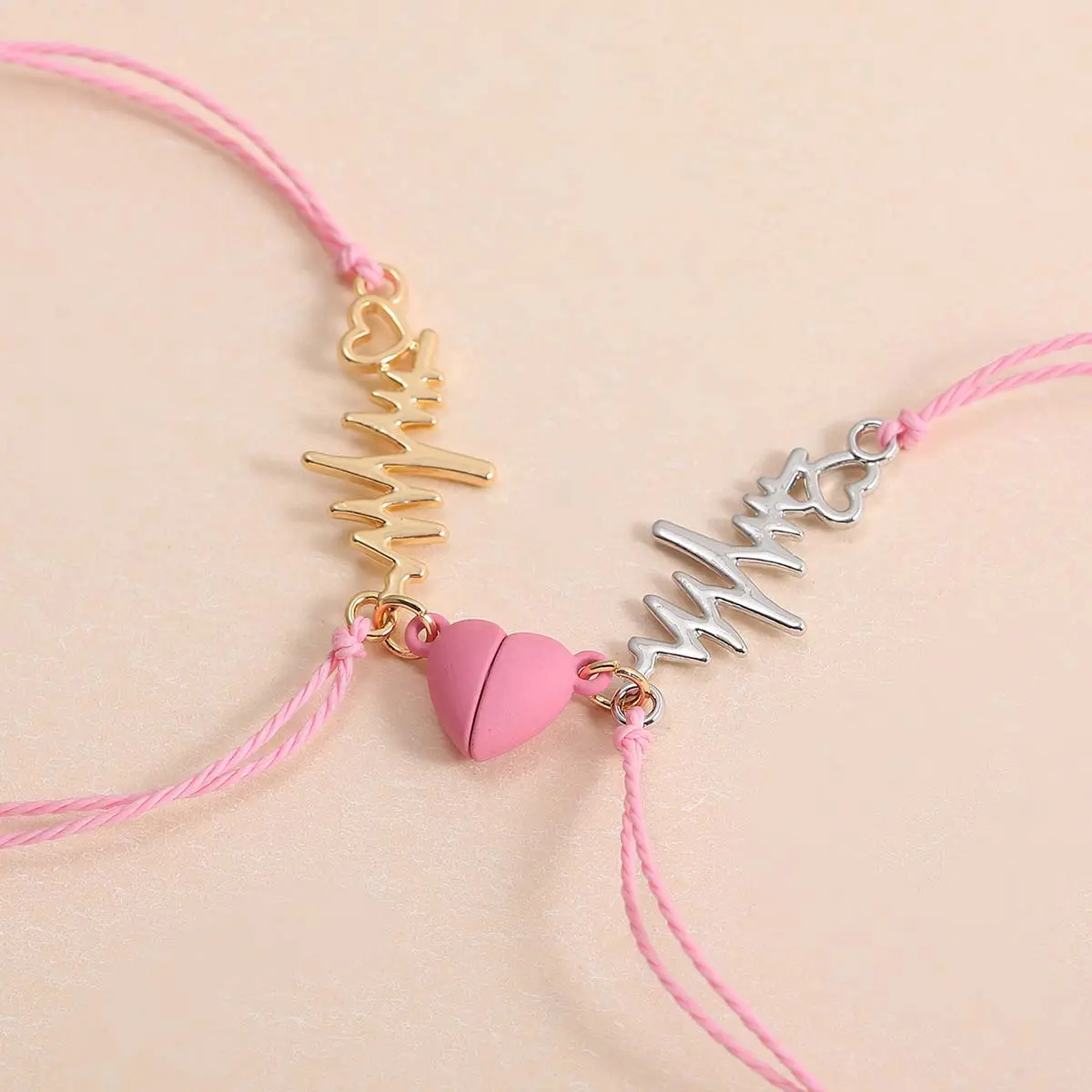 Magnetic Electrocardiogram Couple Bracelet Matching Sets, Braided Soft Rope Heartbeat Motif Jewelry for Daily Wear, Men's & Women's Gift Accessory