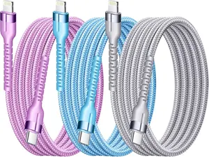 APFEN MFi Certified USB-C to Lightning Cables (3-Pack, 3FT Nylon Braided) - 20W Super Fast Charger, Mobile Lightning Cable Adapter for iPhone 14/13/12/11/X/8 & iPad
