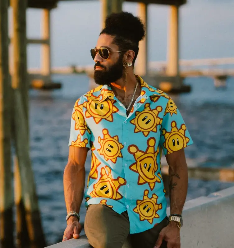 shine Sprite Super Mario Bros sunshine button up hawaiian shirt, Anime Style, CuteShirt, Summer Look, GiftIdea, Matching Outfit, Hawaii Vibes, Festival Fit, Beach Ready