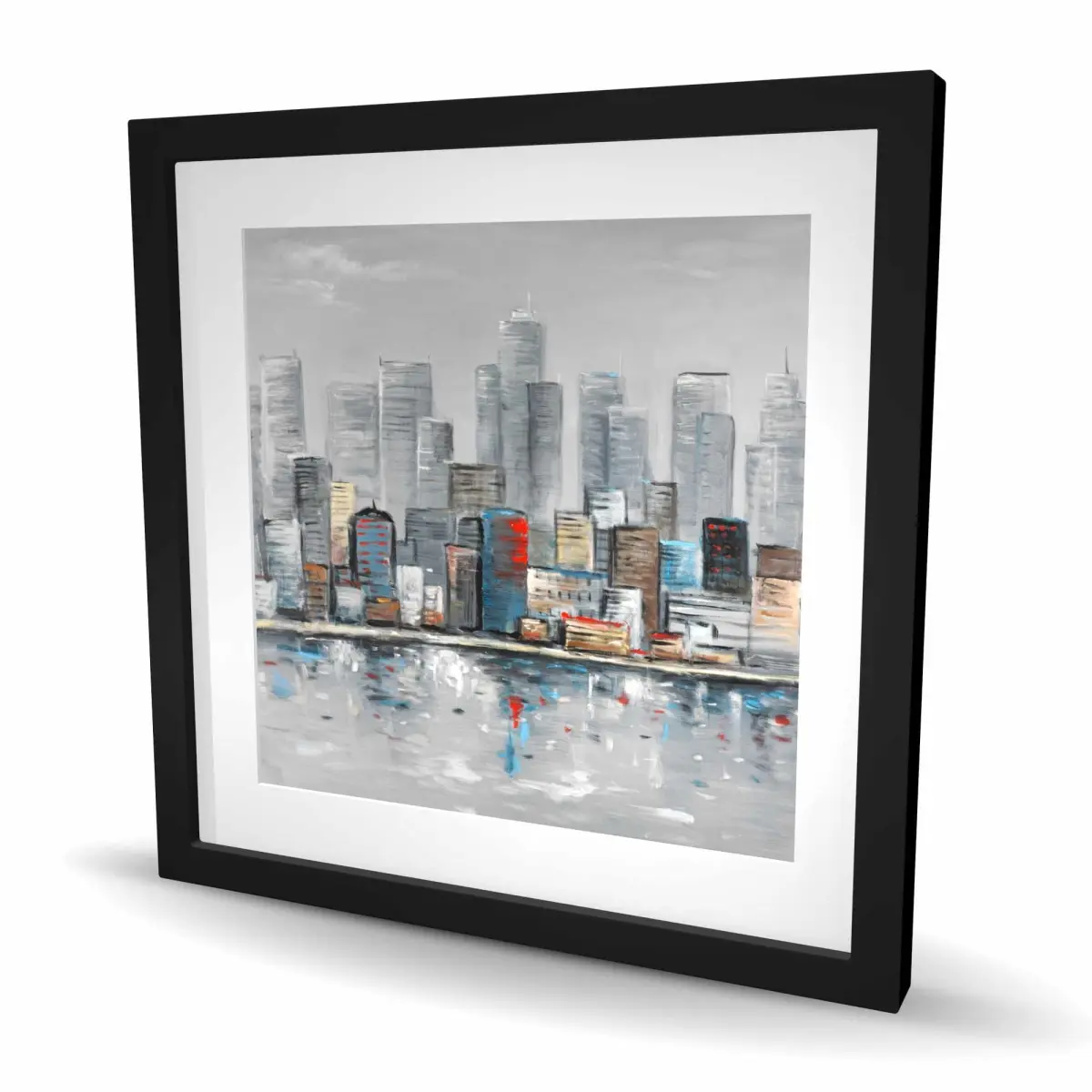 212 MAIN Framed Minimalist Artistic Abstract Geometric City Skyline Print - 24x24 in. Matted Vibrant Hangable Home Decor Accessory, Decoration for Gallery Wall Gifting (C1FM2424S146PE)