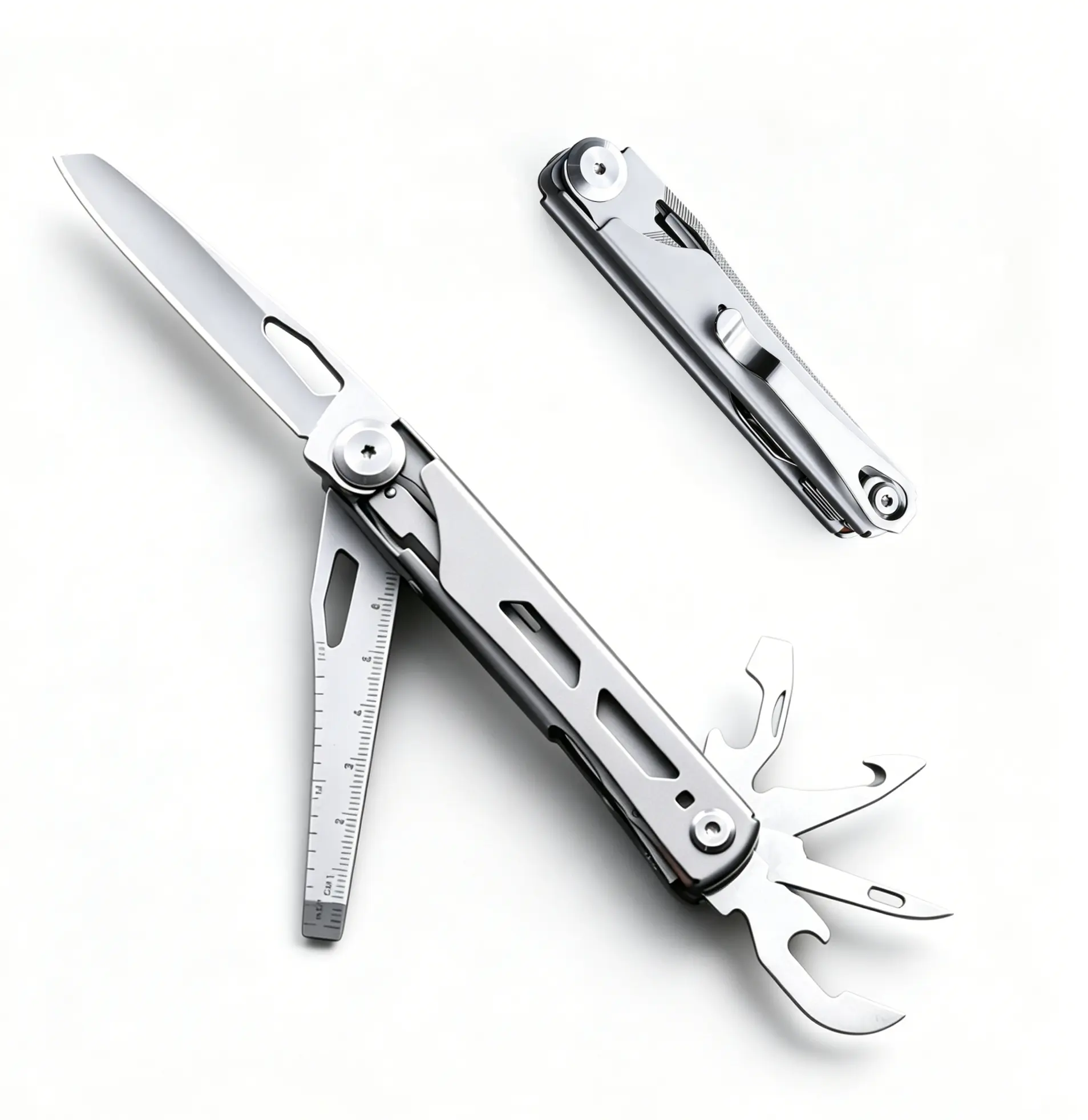 VerveWave 10 In 1 Hard Stainless Steel Multitool, Foldable Self-Locking Multi-tool Pocket Knife with Belt clip, First Aid Scissors, Saw, Bottle Opener, EDC Multitool Emergency