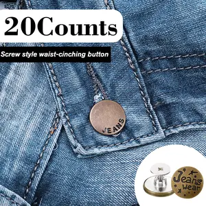 20 Counts No Sew Replacement Jean Buttons, Instant Adjustable Jeans Pants Buttons Replacement Kit, Metal Snap Denim Buttons for Clothes Bags Hats Styles Random