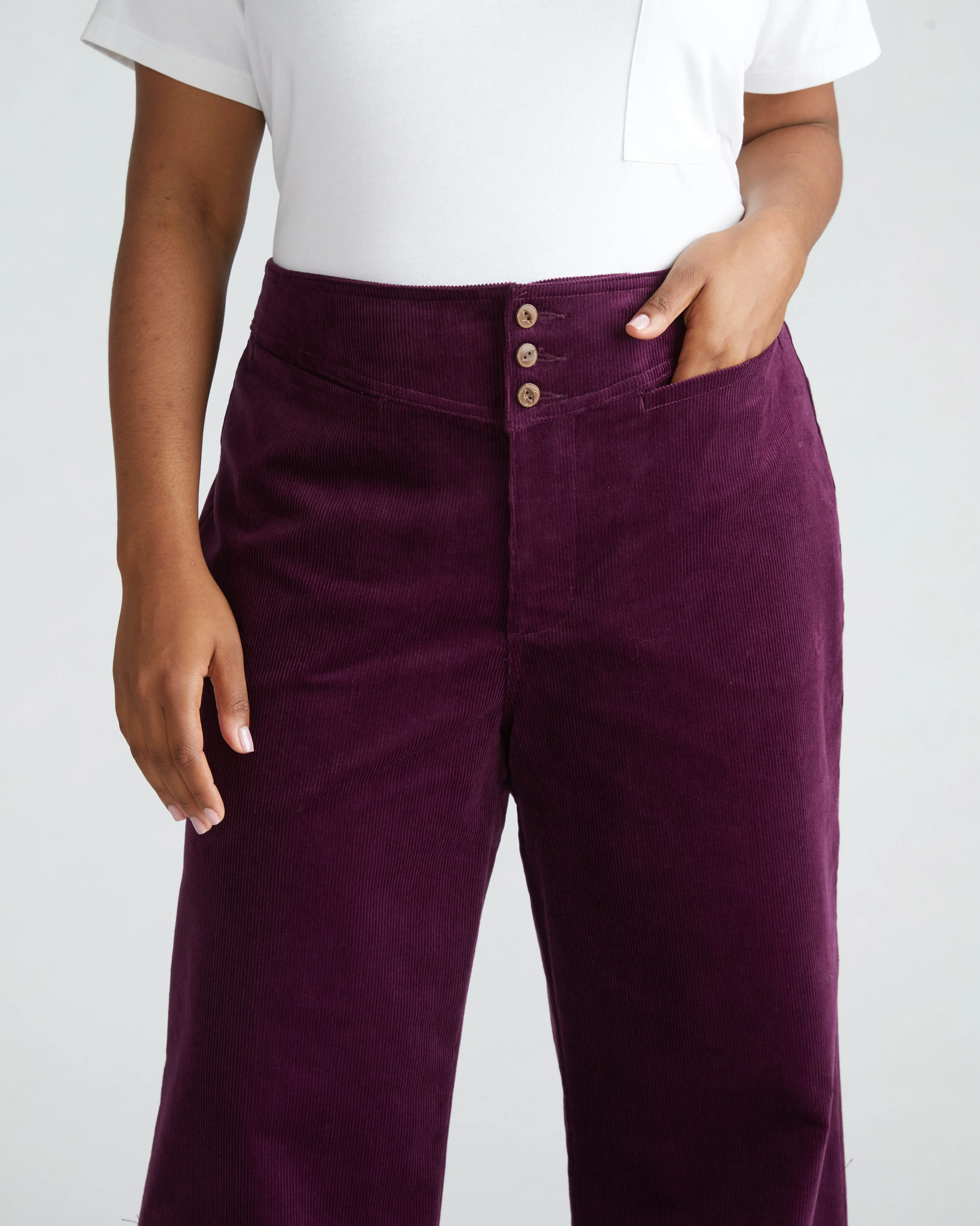 Women's Retro Cotton Charlie High-Rise Sailor Fit Corduroy Trouser Pants with Pockets, Stylish Casual Clothes - Gamay, Sailor Pants, Inside Out, Elastane, Cotton High Rise, Casual Comfy Trouser, High Waisted Wide Leg Pants