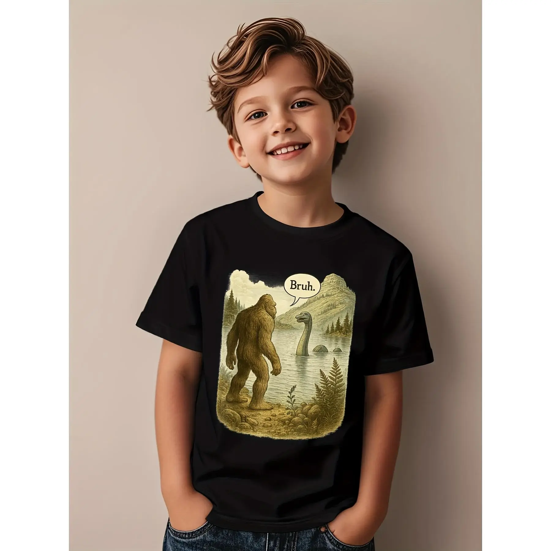 Funny Sasquatch Loch Monster Introvert Bruh Novelty Awesome Graphic Kid TShirt Fashion Kid T Shirts Street Style Tops Tees for Kid