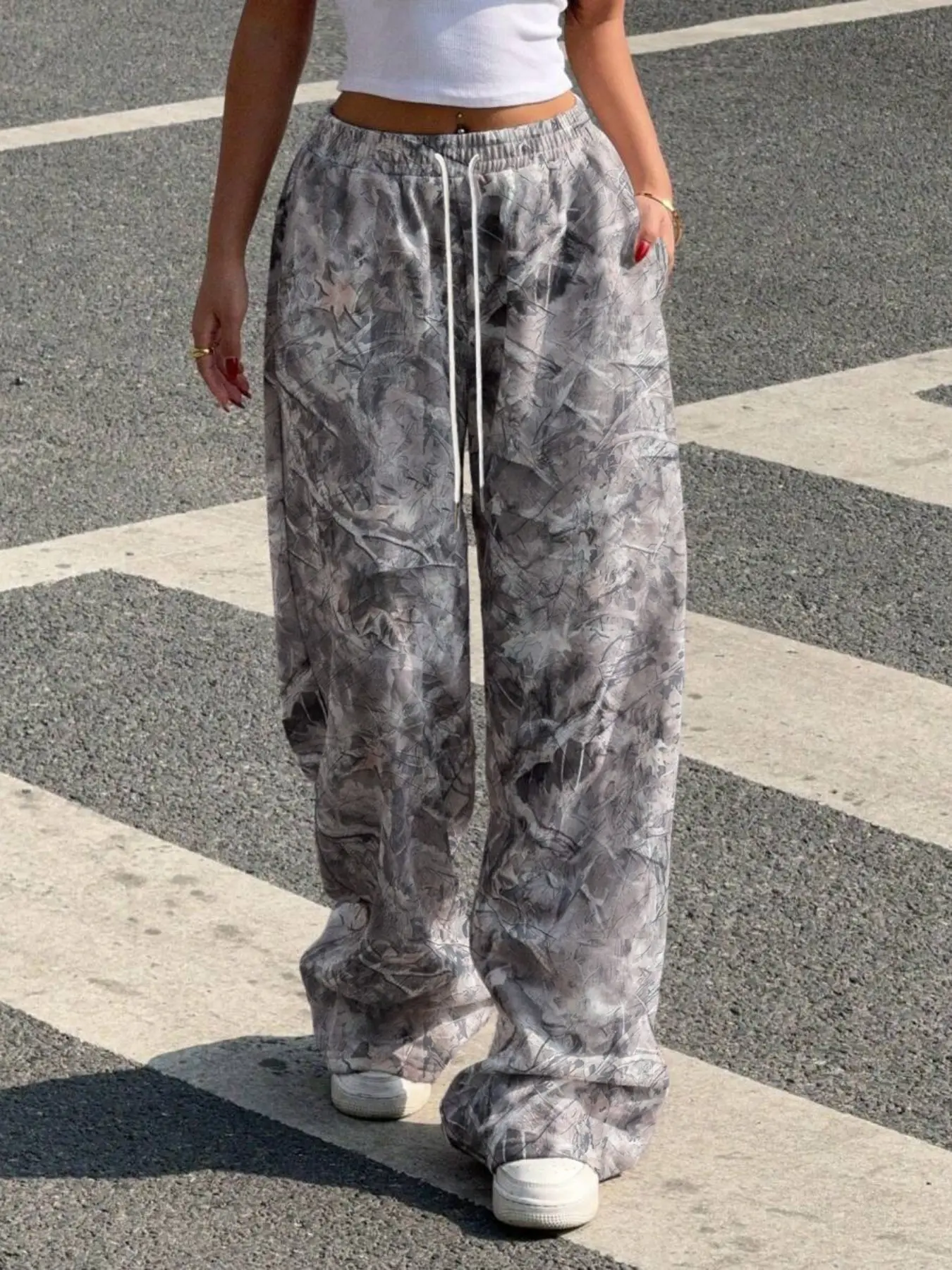 Women's All-Season Loose Fit Knit Pants, Casual Style with Belted Waist & Full-Length Design, Comfortable Daily Wear