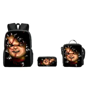 3Pcs Chucky Backpack Set, Lightweight Large-Capacity Aesthetic Student Laptop Bookbag with Pencil Case & Lunch Bag, Comfortable Luggage for Teens