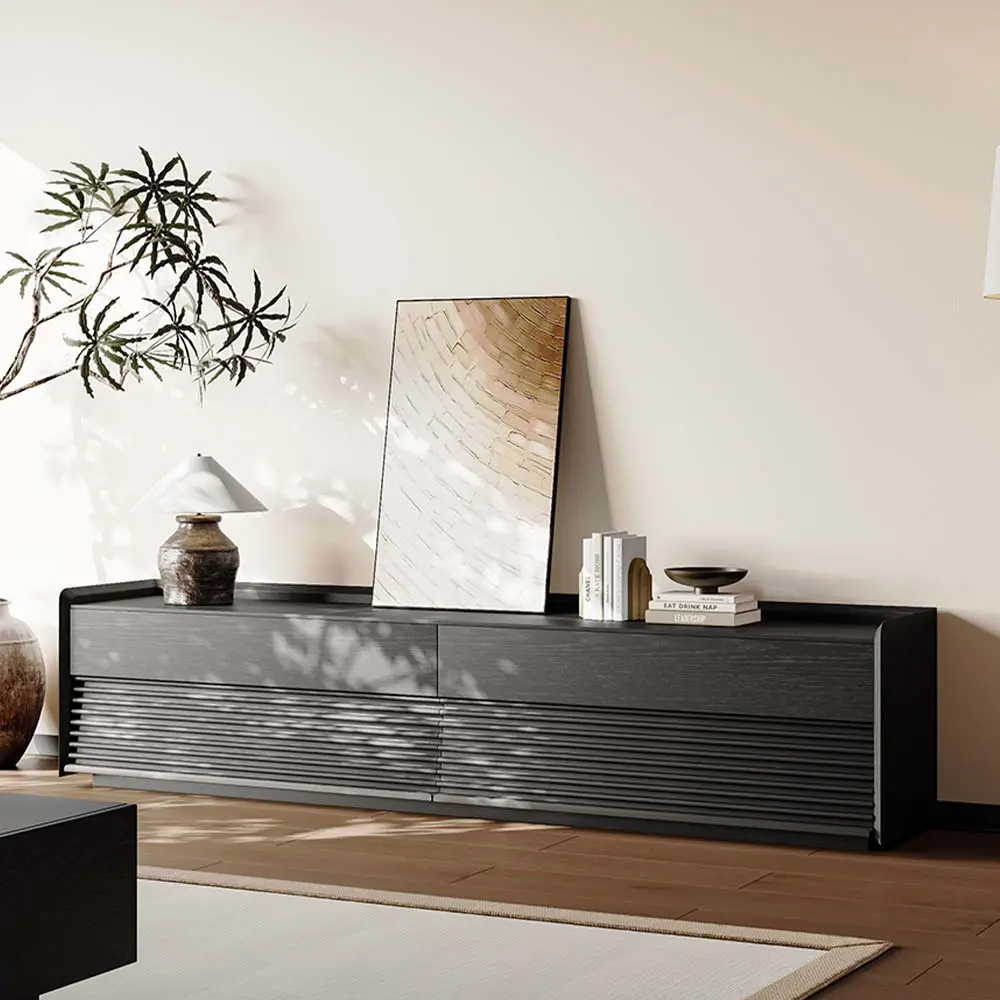 78.74" Mid-Century TV Stand, Modern Entertainment Center, Cabinet with Adjustable Light, Black TV Console, Fully-Assembled, Perfect for 75-inch TVs