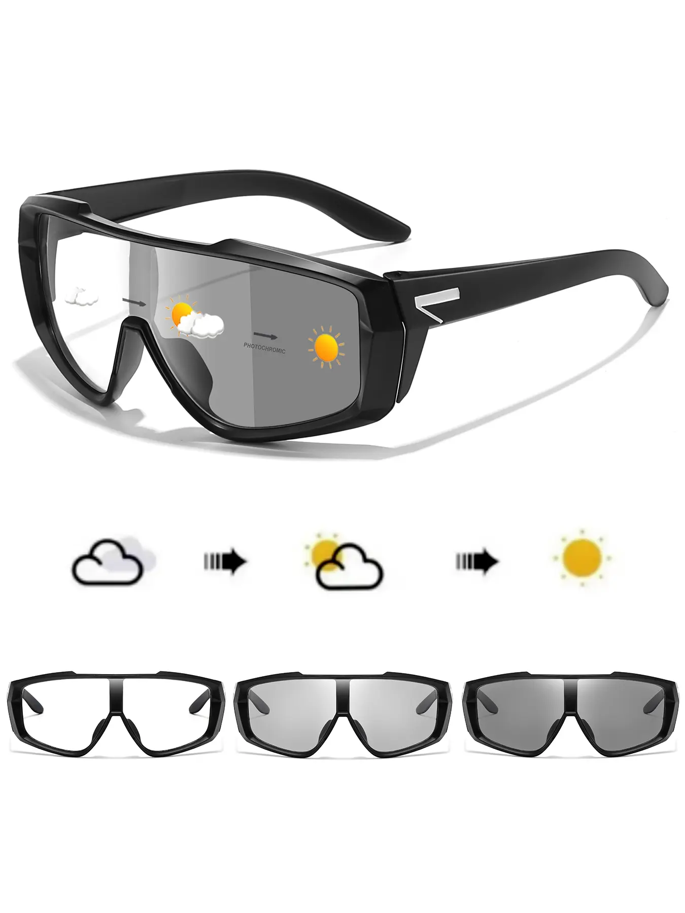 Photochromic Sunglasses for Men & Women, Ideal for Outdoor Sports, Cycling, Driving, Hiking, Golfing, Travel, Windproof Mtb Sunglasses, Sports Eyewear, Summer Lightweight Sports Sunglasses, Bike Shades, Sports Biking Sunglasses