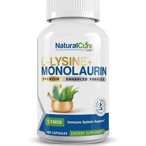 Natural Cure Labs L-Lysine + Monolaurin 600mg 1:1 Ratio, 100 Capsules