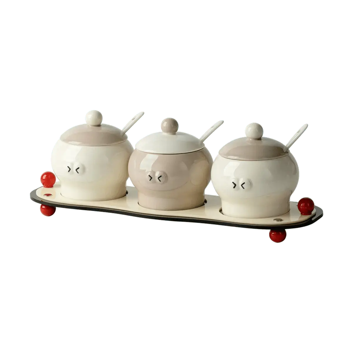 GLAZE STORY Mondrian Style Spice Rack Set - 7 Piece Kitchen Organizer with 3 Jars, 3 Spoons, and 1 Tray - Modern Aesthetic Condiment Storage (35.5x11x10.3cm)