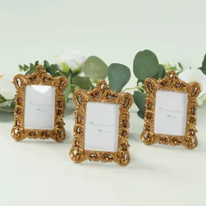 4-Pack Picture Frames Gold Resin Vintage Ornate Design Rectangle - Mini Photo Frame Wedding Place Card Holders & Party Favors 4"x3"