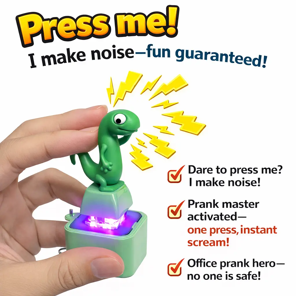 Cute Green Lizard Sound Fidget Keychain, Press Button Mechanical Switch Stress Relief Toy, Portable Luminous Decompression Bag Pendant Novelty Gift