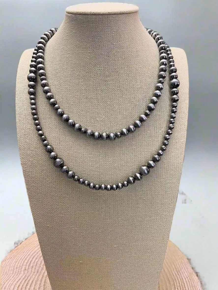 Western Faux Sterling Pearl Necklace Set — 18" & 22" Graduated Bead Duo (5/6/8mm)